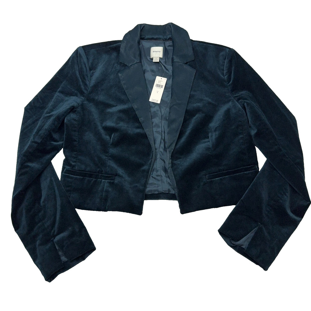Maeve Velvet Crop Tux Blazer Womens Small Anthropologie Turquoise Formal NWT
